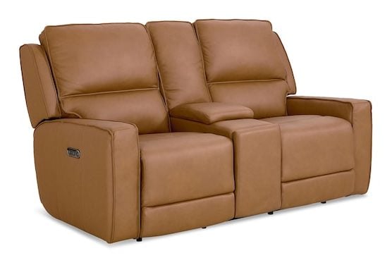 Bassett Club Level 3795-PC42A Raymond Leather Power Reclining Loveseat with Center Console - Raymond Antelope
