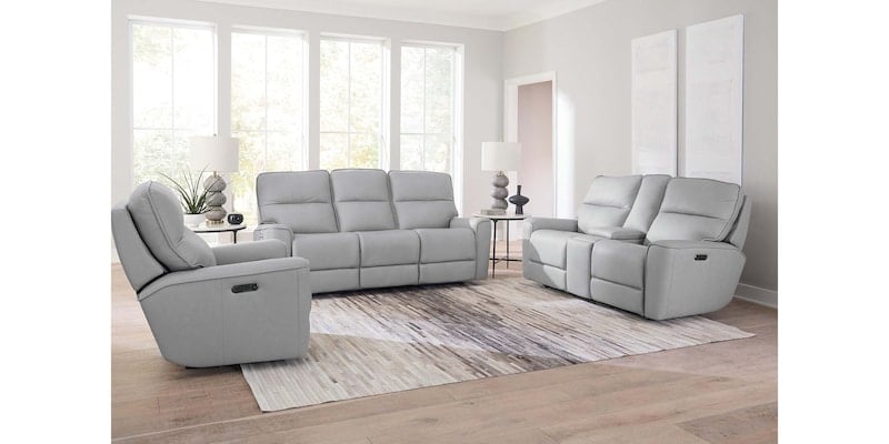 Bassett Club Level 3797-P62M Kenneth Leather Power Reclining Sofa - Kenneth Mist Bassett Club Level 3797-P62M Kenneth Leather Power Reclining Sofa - Kenneth Mist