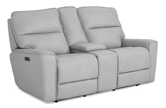 Bassett Club Level 3797-PC42M Kenneth Leather Power Reclining Loveseat with Center Console - Kenneth Mist