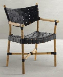 Gabby Home SCH-158230 Morrison Natural Rattan Leather Open Weave Arm Chair - Black