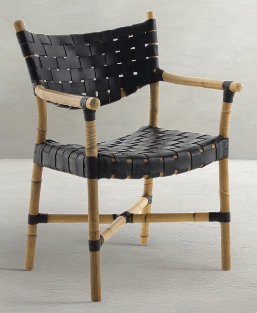 Gabby Home SCH-158230 Morrison Natural Rattan Leather Open Weave Arm Chair - Black