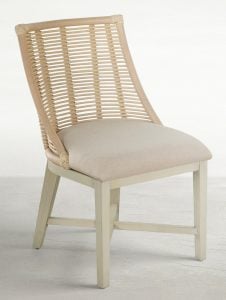 Gabby Home SCH-166350 Hamlet Natural Rattan Leather Dining Chair - White Vienna Custard Sesame