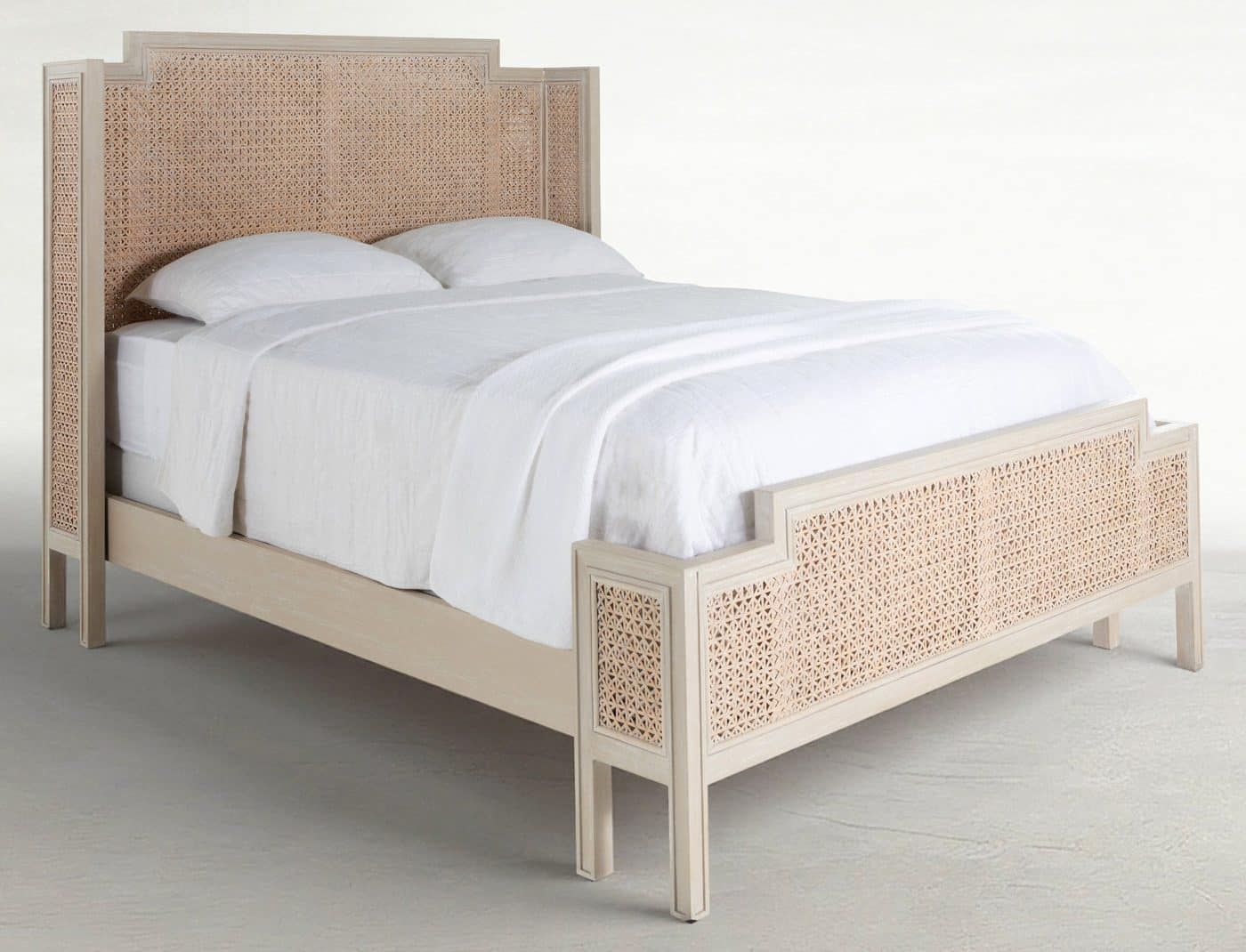 Gabby Home SCH-175594 Camille Natural Rattan Wood Transitional Cane Bed - Queen, White Ivory