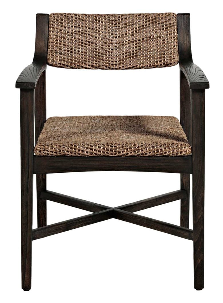Gabby Home SCH-160340 Richard Rubber Wood Seagrass Mod Curved Armchair - Dark Brown