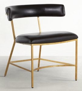 Gabby Home SCH-167075 Matthew Faux Leather Metal Dining Chair - Dark Brown Antique Gold