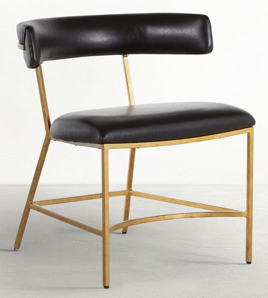 Gabby Home SCH-167075 Matthew Faux Leather Metal Dining Chair - Dark Brown Antique Gold