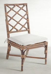 Gabby Home SCH-150180 Kennedy Natural Rattan Linen Crisscrossed Back Dining Chair - Cream