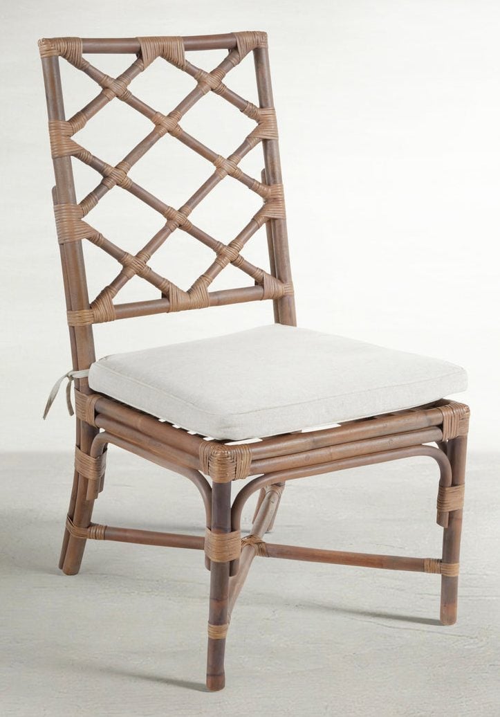 Gabby Home SCH-150180 Kennedy Natural Rattan Linen Crisscrossed Back Dining Chair - Cream