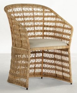 Gabby Home SCH-166335 Libby Natural Rattan Metal Sloping Arms Dining Chair - Dark Gray Vienna Custard