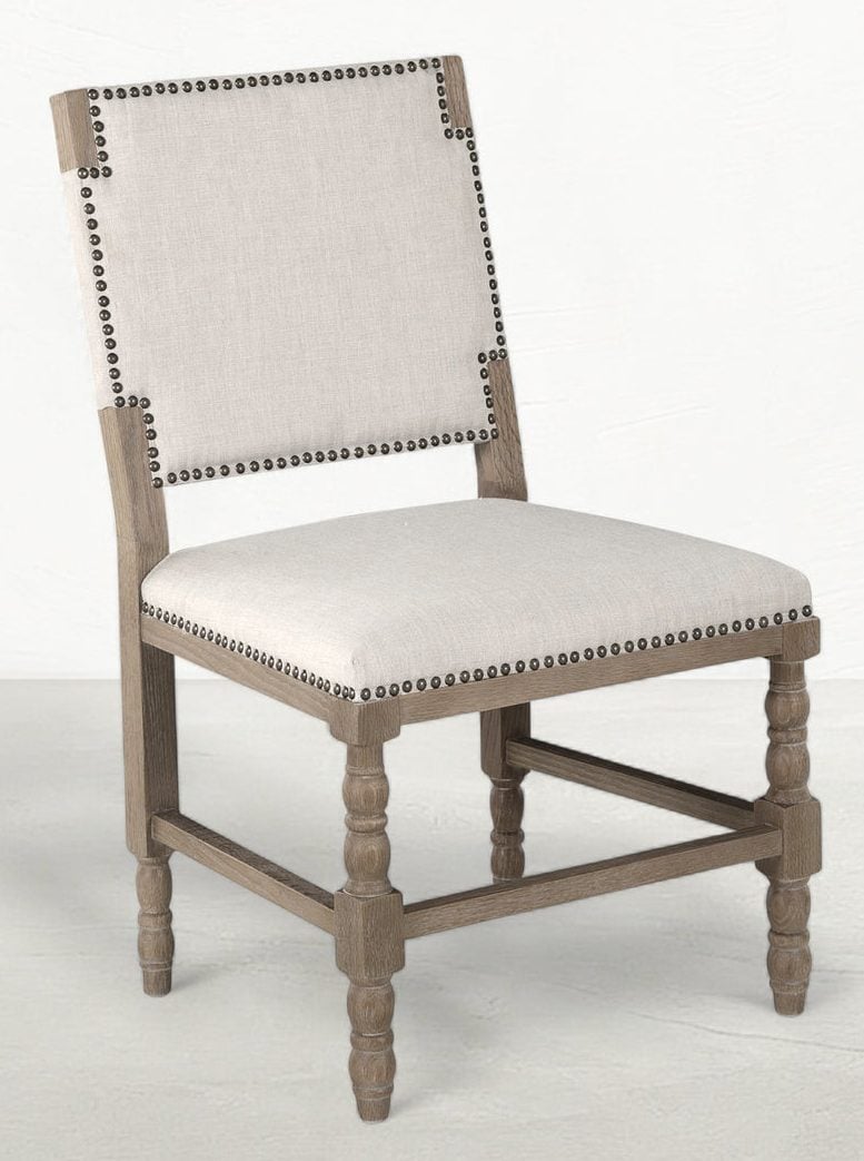 Gabby Home SCH-592-S300-F03 Tyson Sunbrella Acrylic Oak Dining Chair - Burnished Linen Dove